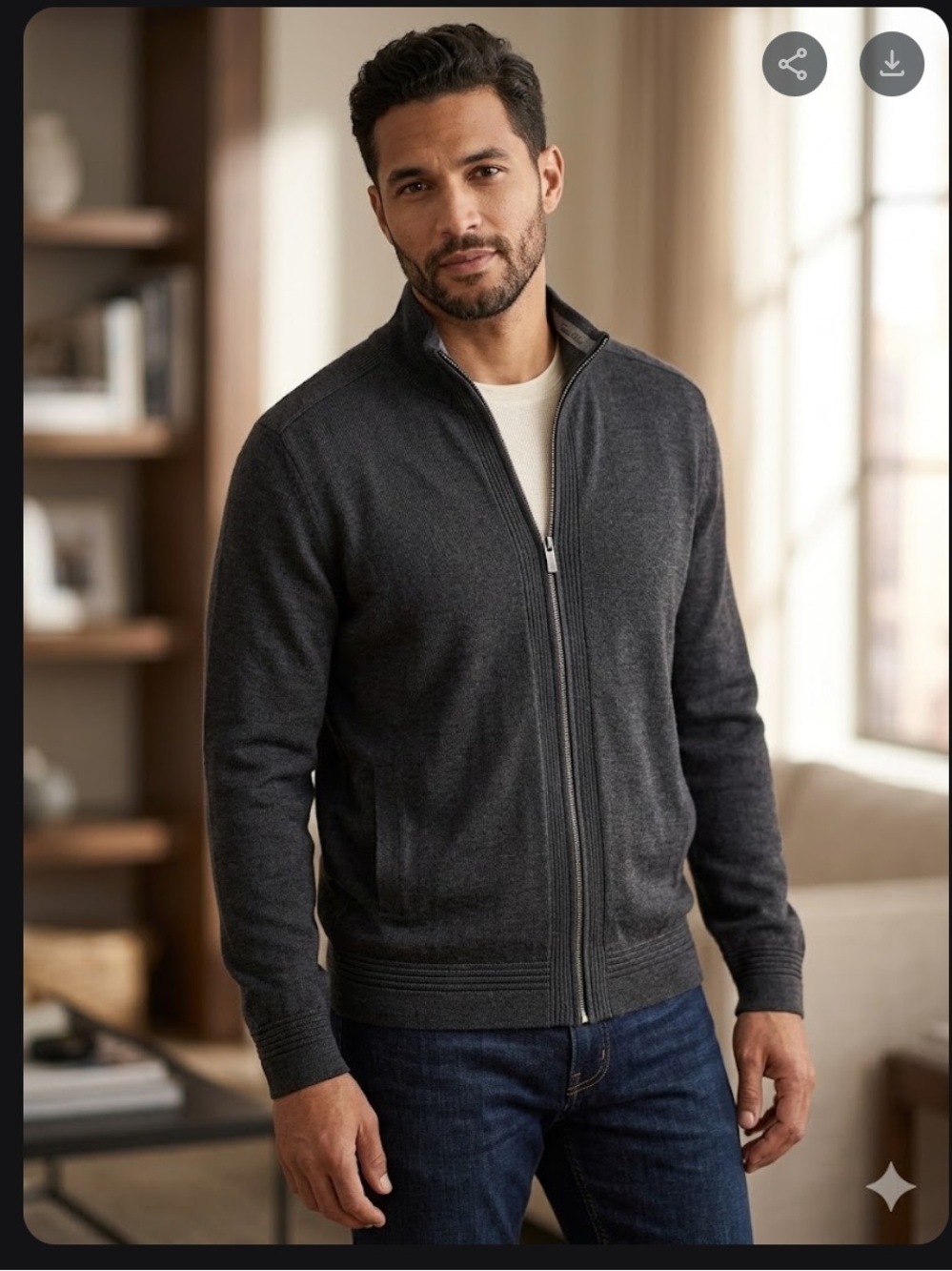 100% merino wool Tasso Elba Charcoal Full‑Zip Knit Sweater 902